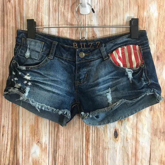 Buzz Pants - Buzz American Flag Denim Cut Off Shorts SZ S